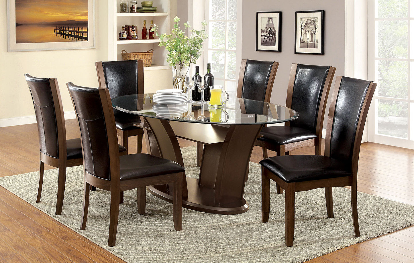 Furniture of America MANHATTAN I Brown Cherry 7 Pc. Oval Dining Table Set