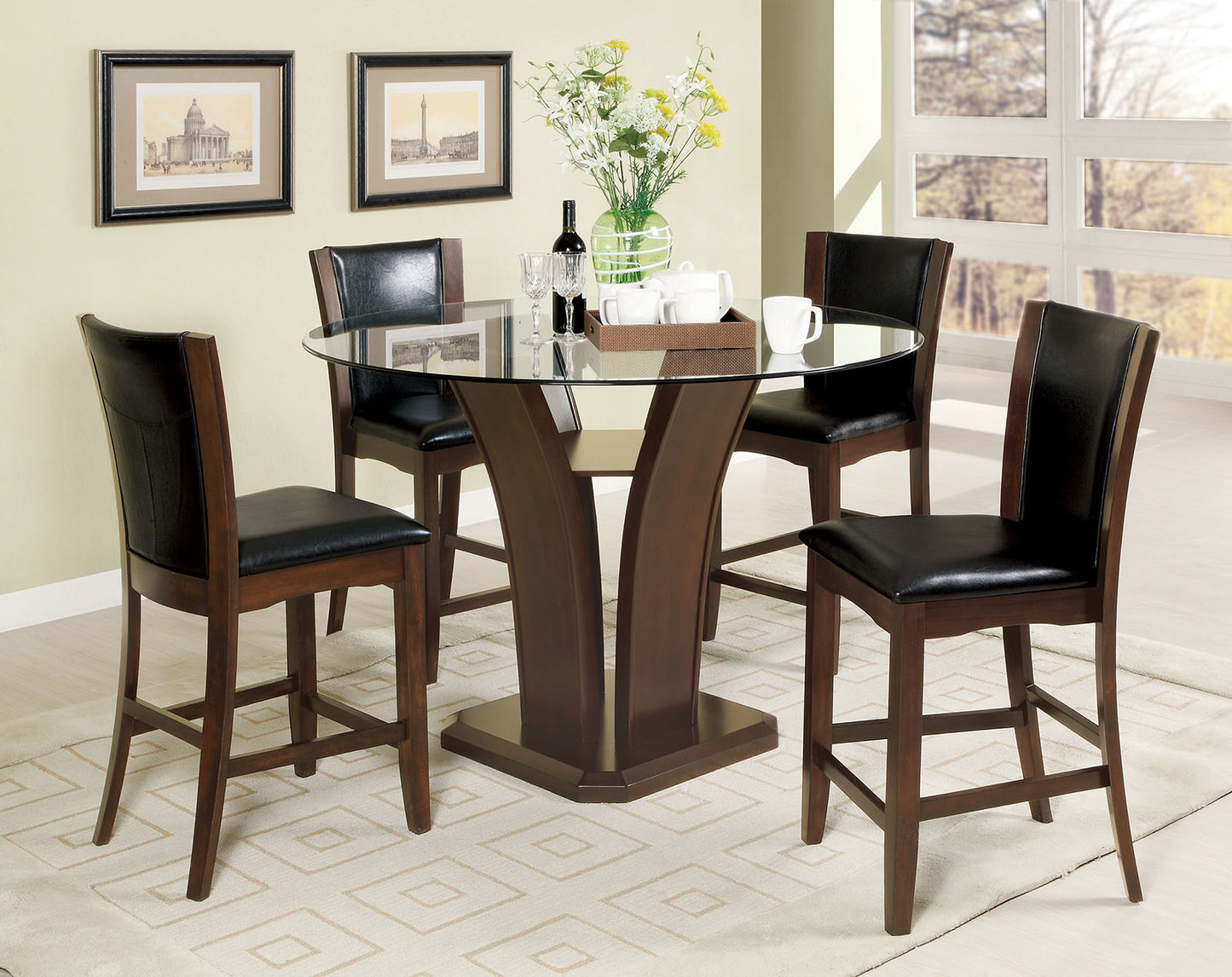 Furniture of America Manhattan III Brown Cherry 5 Pc. Round Counter Ht. Table Set