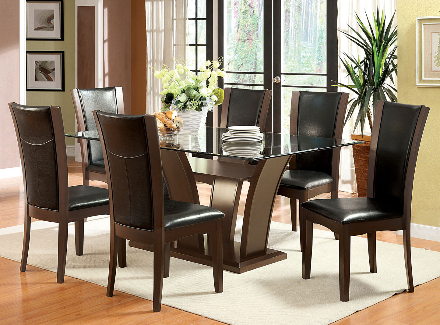 Furniture of America Manhattan I Brown Cherry 7 Pc. Dining Table Set