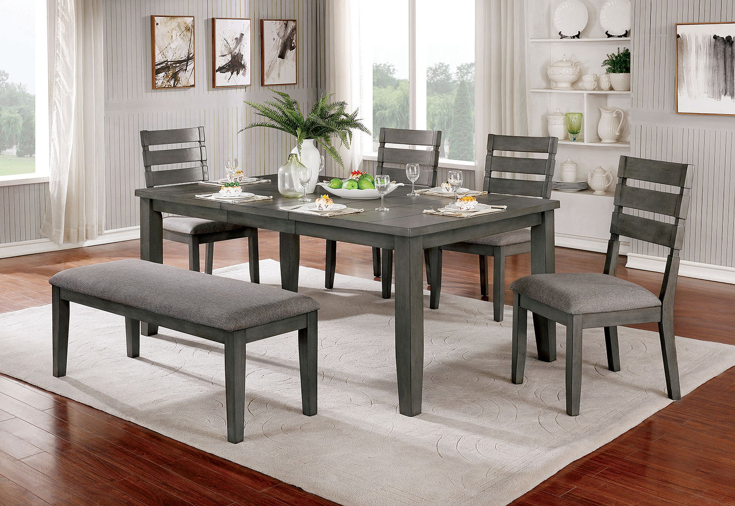 Furniture of America VIANA 6 Pc. Dining Table Set w/ Bench