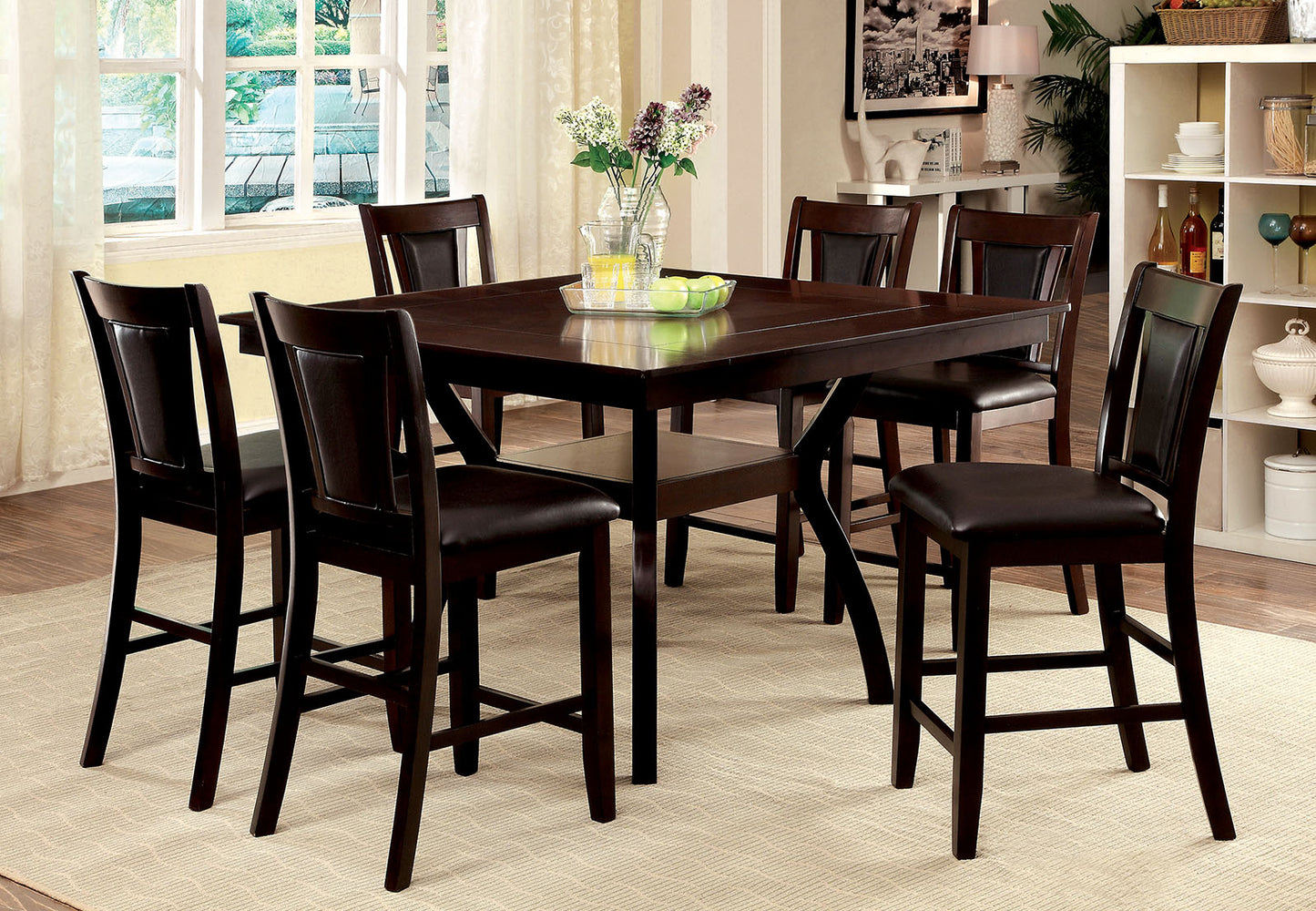 Furiture of America BRENT II Dark Cherry 7 Pc. Counter Ht. Dining Table Set