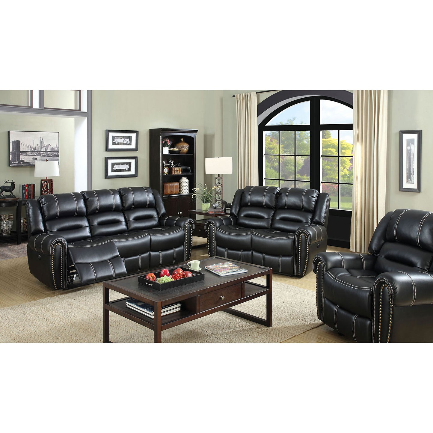 Furniture Of America FREDERICK Black Sofa + Love Seat