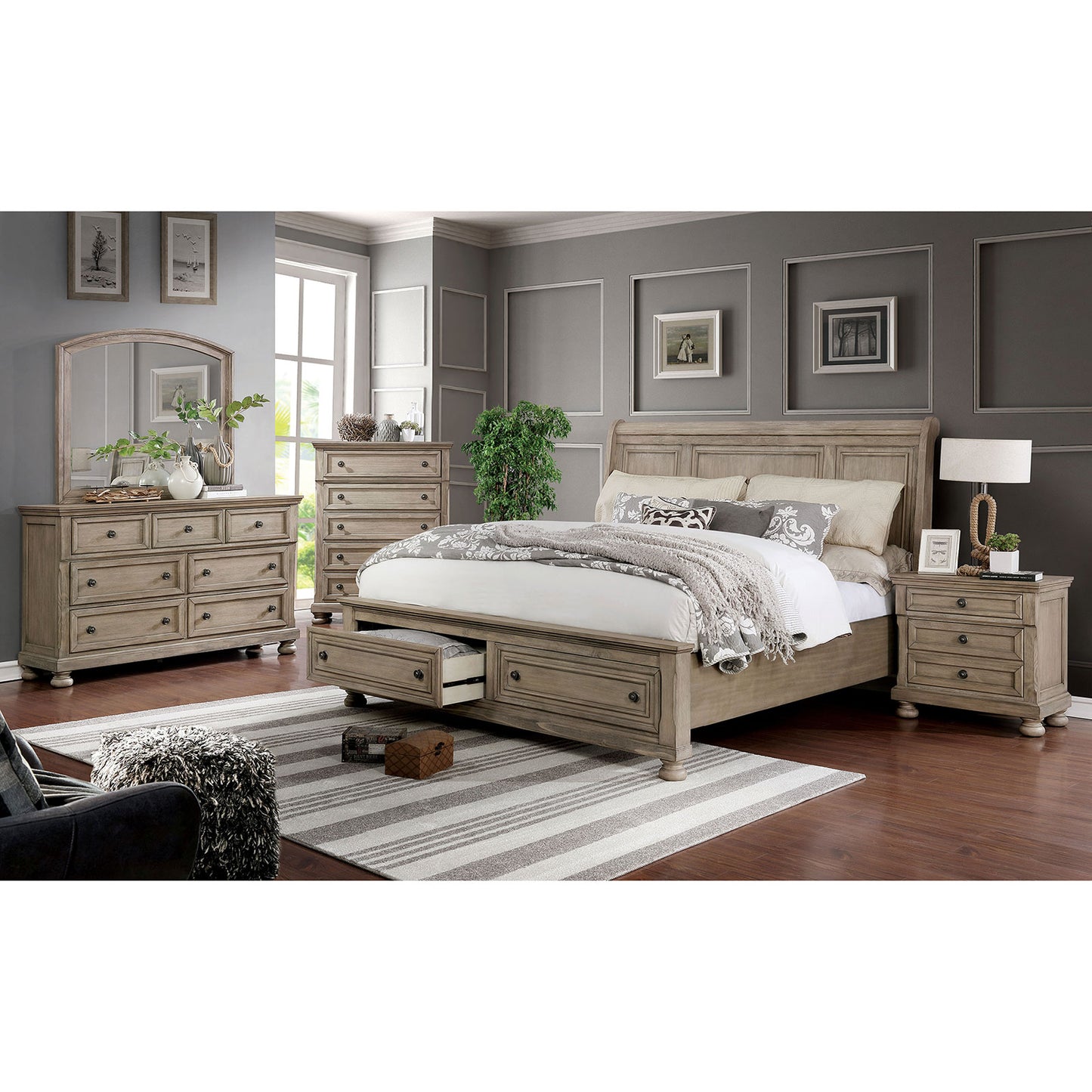 Furniture of America WELLS 5 Pc. Queen Bedroom Set w/ Night Stand