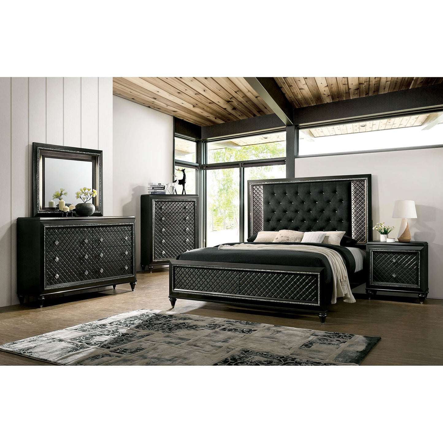 Furniture Of America Demetria Metallic Gray 5 Pc. Queen Bedroom Set w/ 2NS