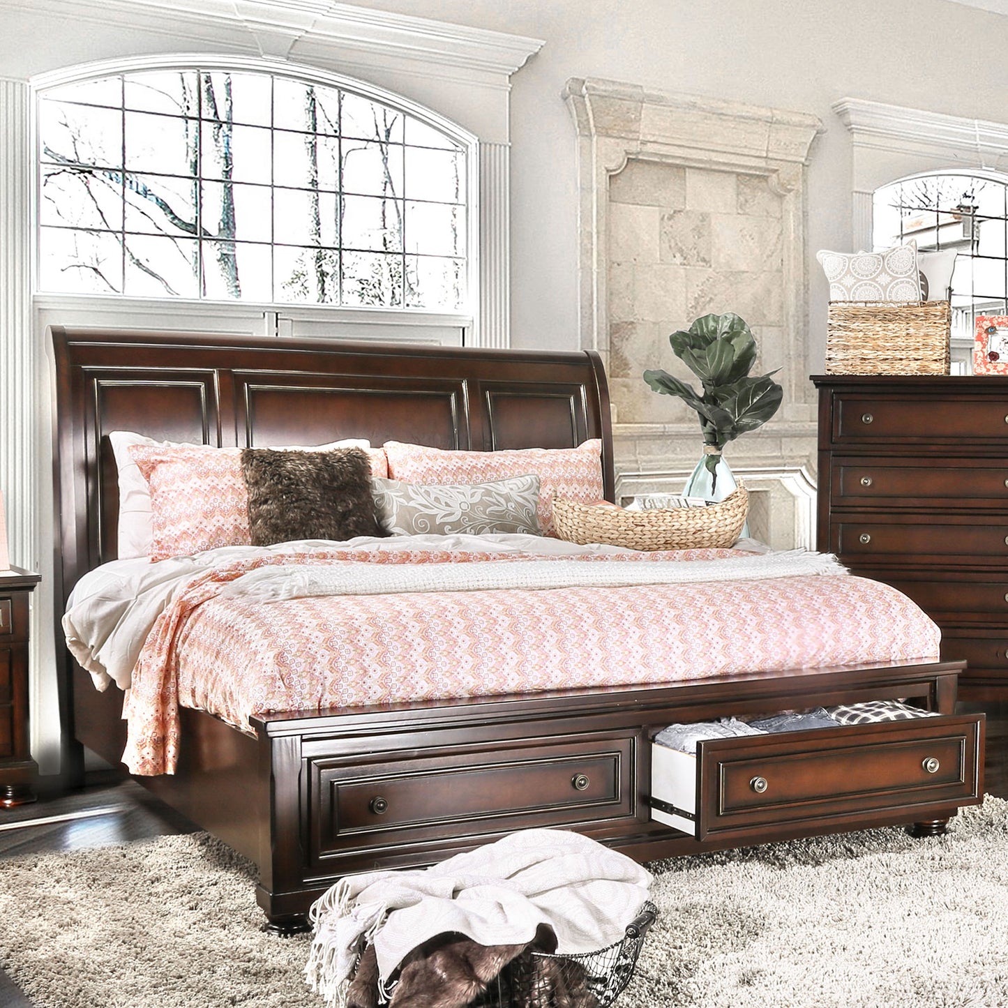 Furniture of America NORTHVILLE Dark Cherry E.King Bed