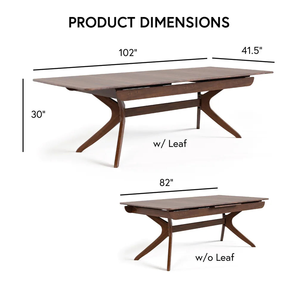 Furniture of America Abigail IV Mid-Century Modern 7-Piece Rich Walnut Solid Wood Extendable Dining Set with Self-Storing Leaf