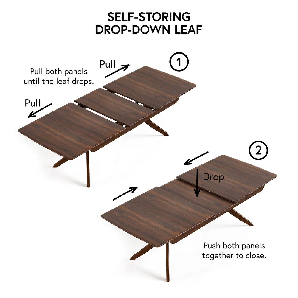 Furniture of America Abigail IV Mid-Century Modern 7-Piece Rich Walnut Solid Wood Extendable Dining Set with Self-Storing Leaf