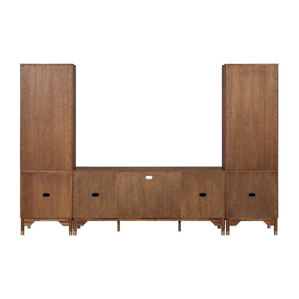 Furniture of America Forma Mid-Century Modern Walnut 5-Piece 118-inch Entertainment Center with LED Lights and 21 Shelves