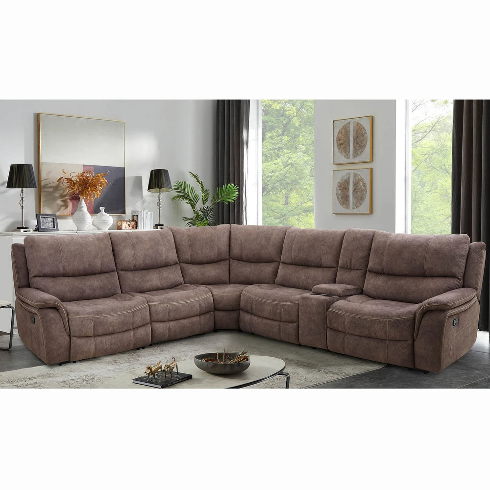 Furniture of America Jaen Brown Upholstered Manual Recline Sectional with Console and USB Port