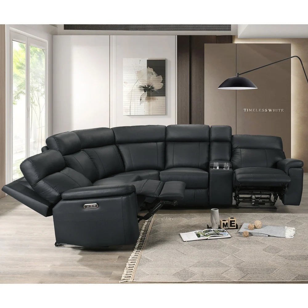 Furniture of America Joren Modern FSC Certified Leather Match Power Recline Sectional with Console and USB Port