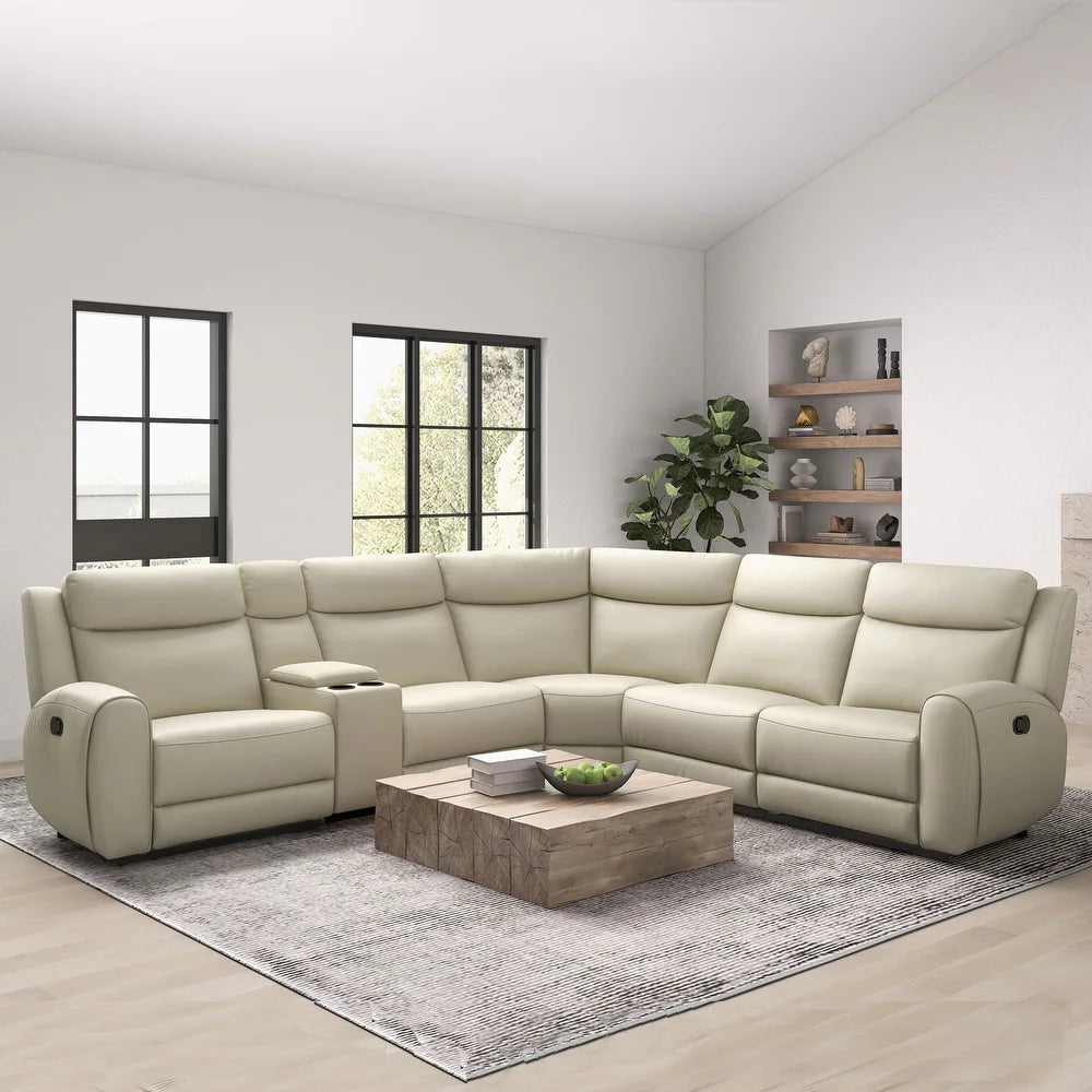 Furniture of America Kingsley Top Grain Leather Reclining Sectional Sofa with Cup Holders