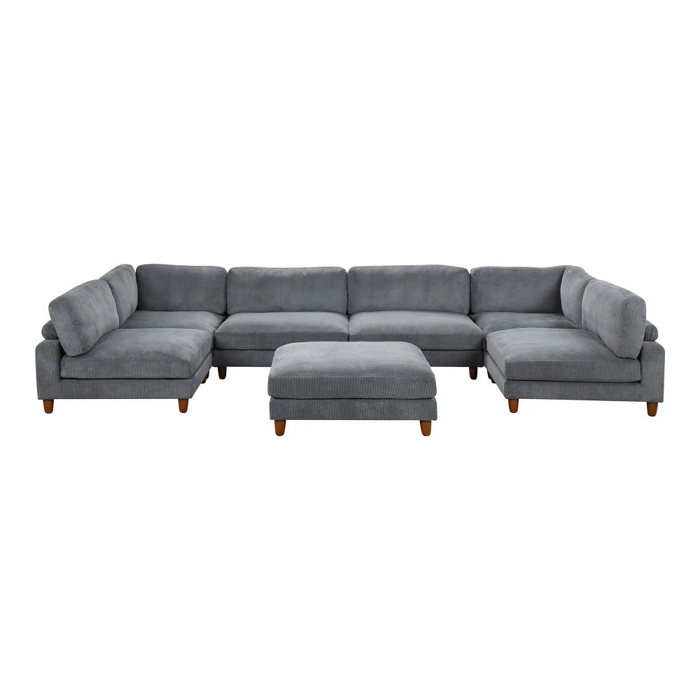 Furniture of America Sienta Modern 7-Piece Corduroy Modular Sectional Set with Ottoman