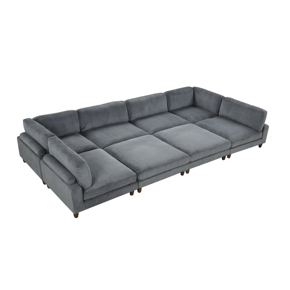 Furniture of America Sienta Modern 8-Piece Corduroy Modular Sectional with 2 Ottomans
