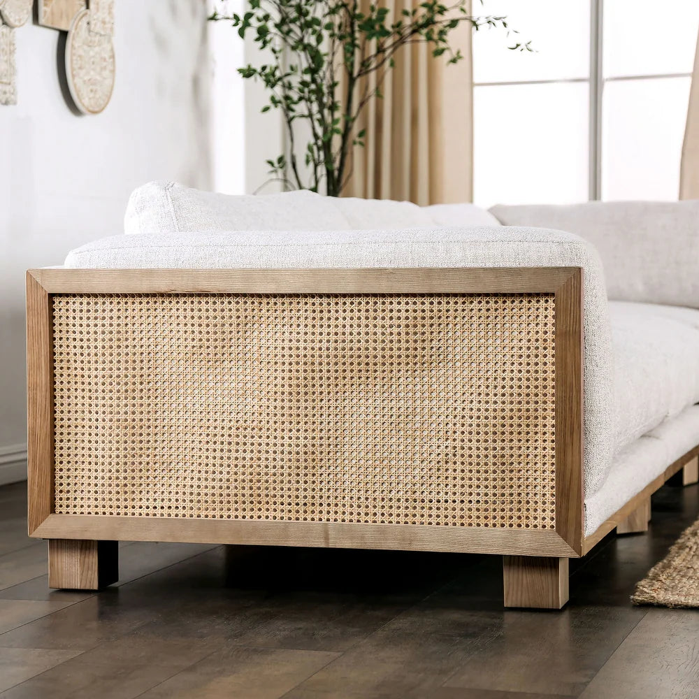 Huxa Contemporary Beige and Natural Fabric Padded Track Arms Sectional by Furniture of America