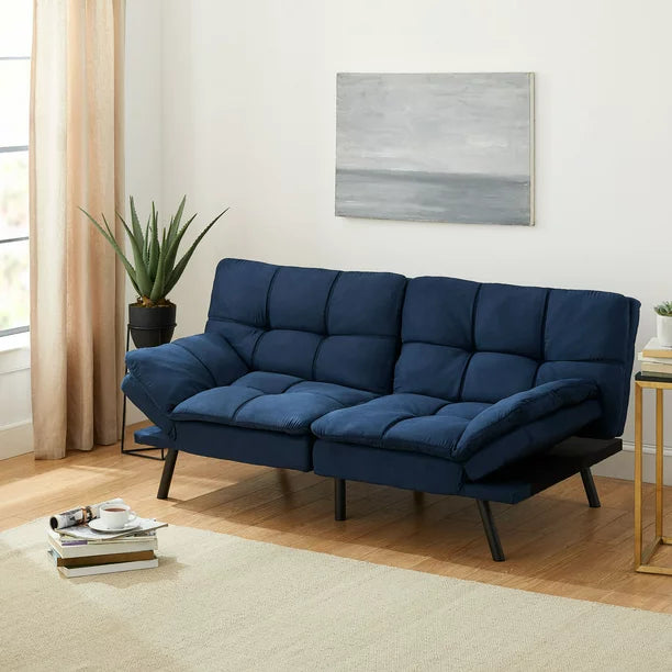 Mainstays Memory Foam Futon, Blue Faux Suede