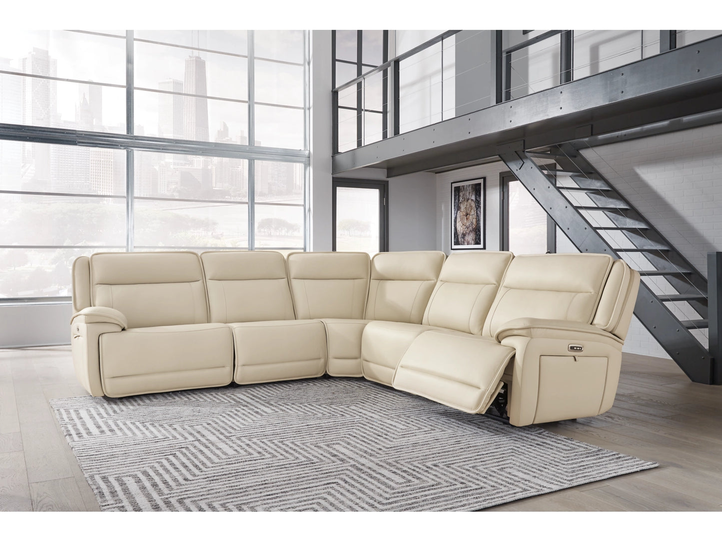 Double Deal 5-Piece Dual Power Leather Reclining Modular Sectional