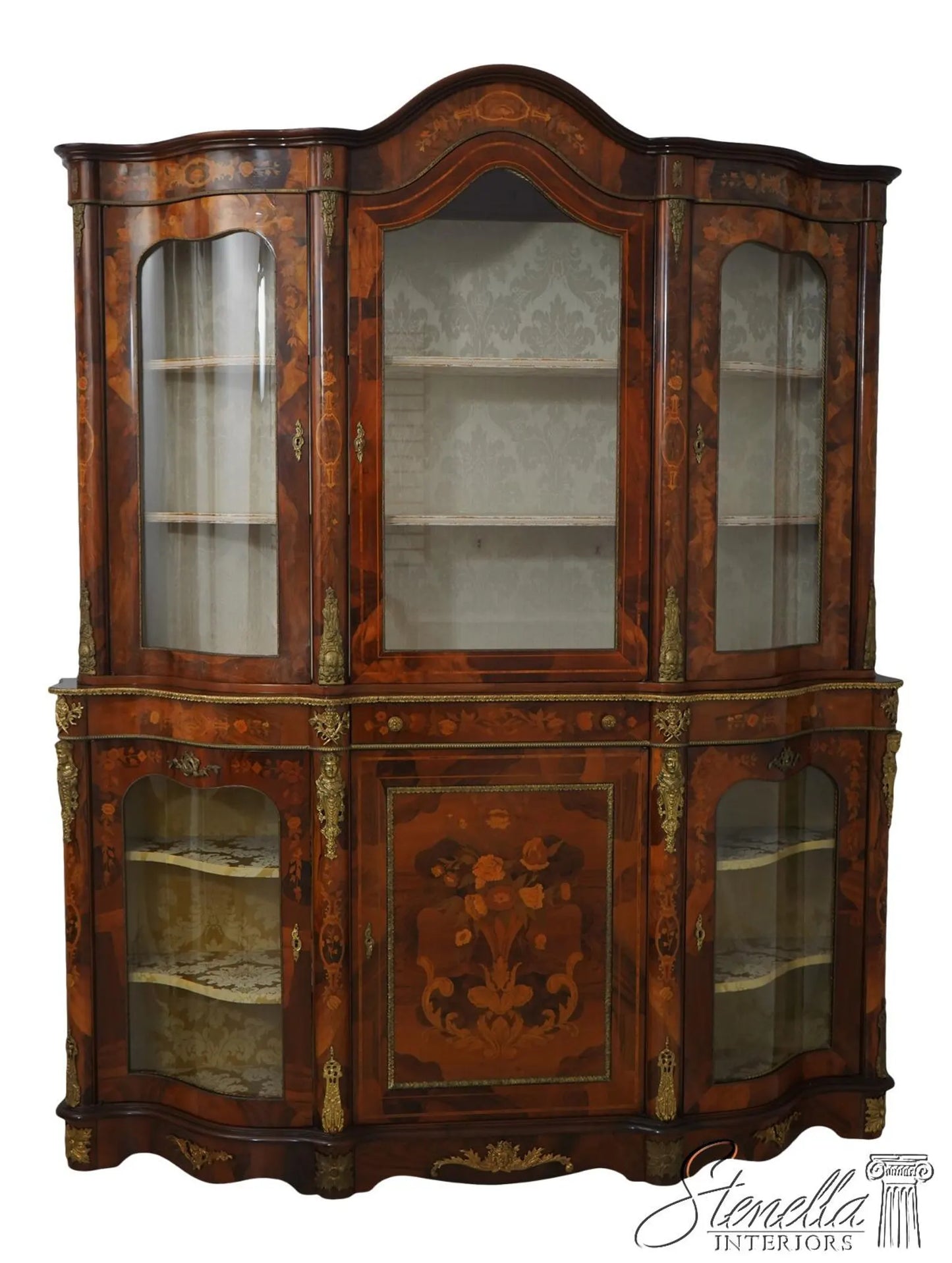 68302: French Louis XV Highly Inlaid Marquetry China Cabinet