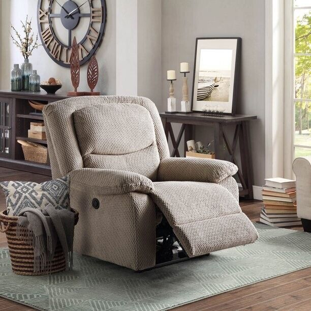 Push-Button Power Recliner with Deep Body Cushions, Upholstered, Multiple Colors