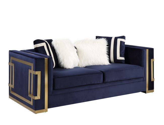 ACME Virrux Loveseat Blue Velvet & Gold Finish