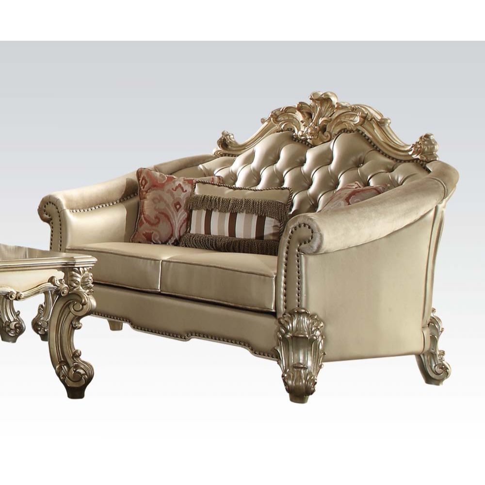 ACME Vendome II Loveseat Bone PU & Gold Patina