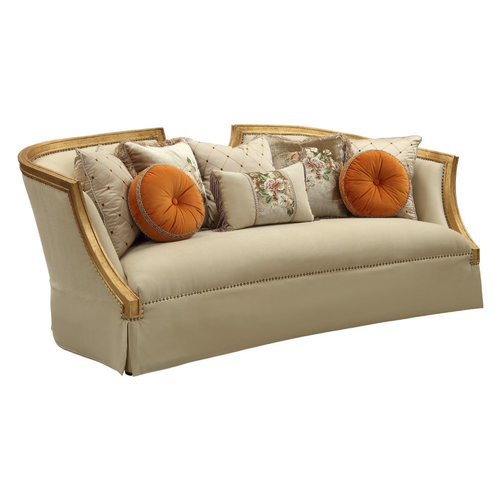 ACME Daesha Sofa in Antique Gold Wood Trim