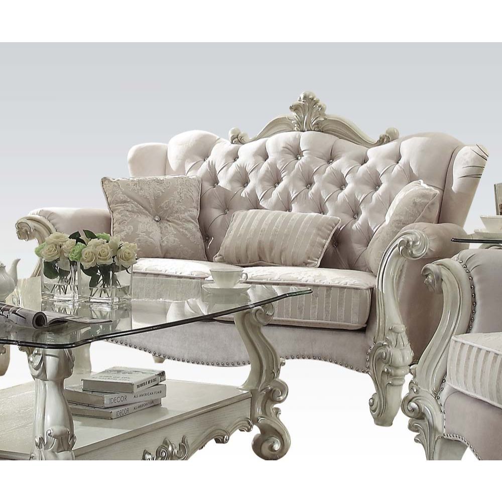 ACME Versailles Loveseat Ivory Velvet & Bone White