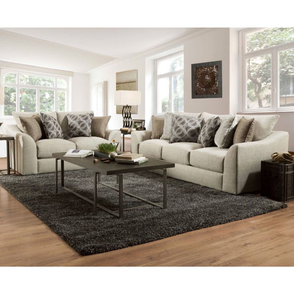 ACME Petillia Sofa with 6 Pillows in Sandstone Fabric