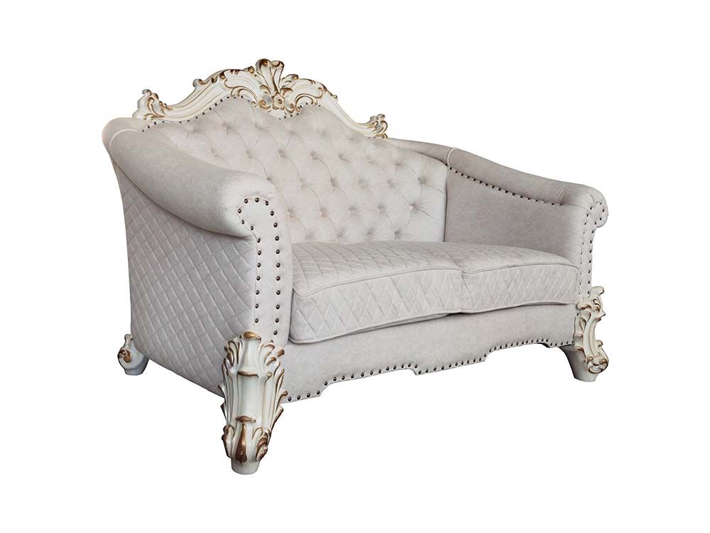 ACME Vendom II Loveseat Two Tone Ivory Fabric & Antique Pearl Finish