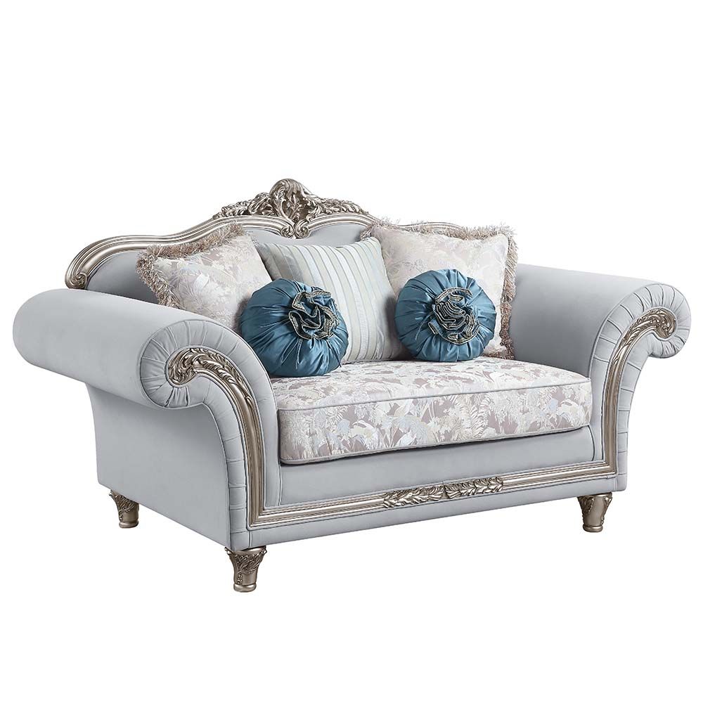 ACME Pelumi Loveseat Light Gray Linen & Platinum Finish