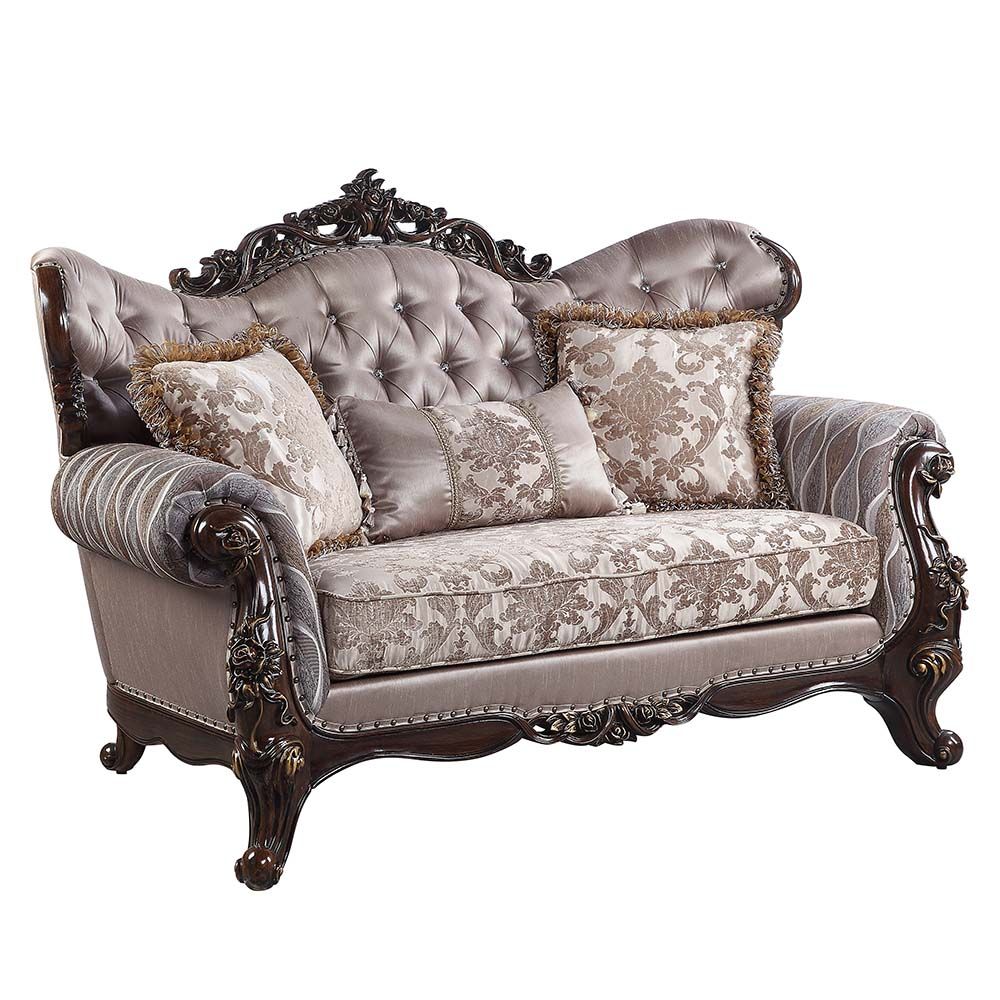 ACME Benbek Loveseat Fabric & Antique Oak Finish