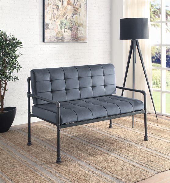 ACME Brantley Loveseat Gray Velvet & Sandy Gray Finish