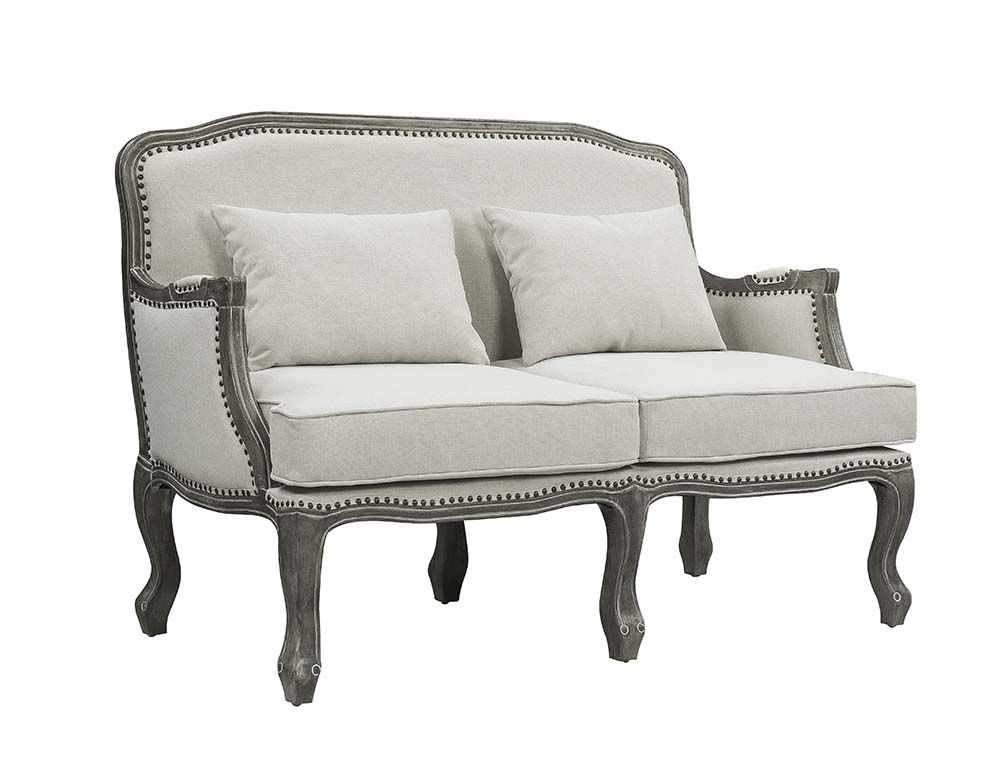 ACME Tania Loveseat Cream Linen & Brown Finish