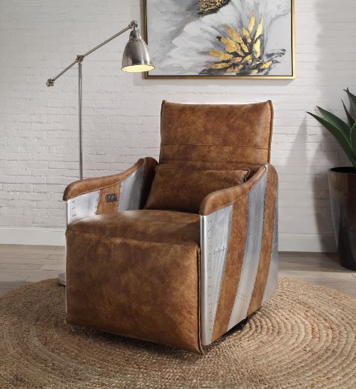 ACME Qalurne Recliner 2-Tone Mocha Top Grain Leather & Aluminum