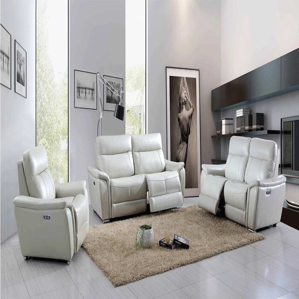 ESF Light Grey Top Grain Leather with Electric Recliner Living Room SET