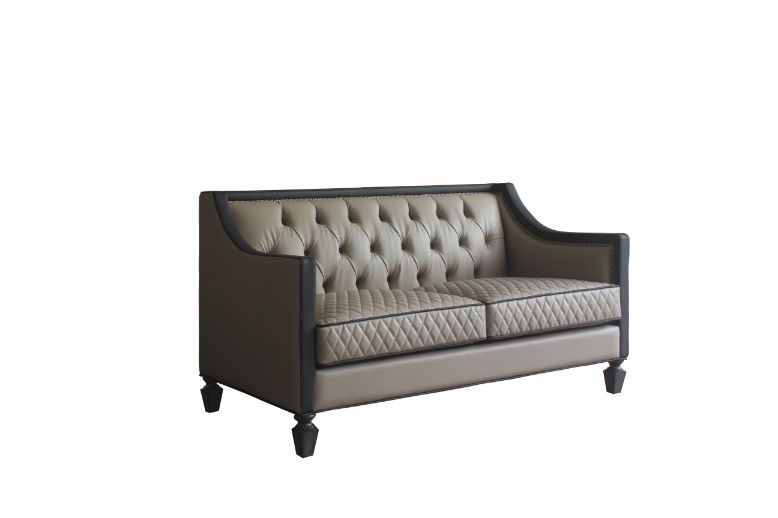 ACME House Beatrice Loveseat Tan PU, Black PU & Charcoal Finish