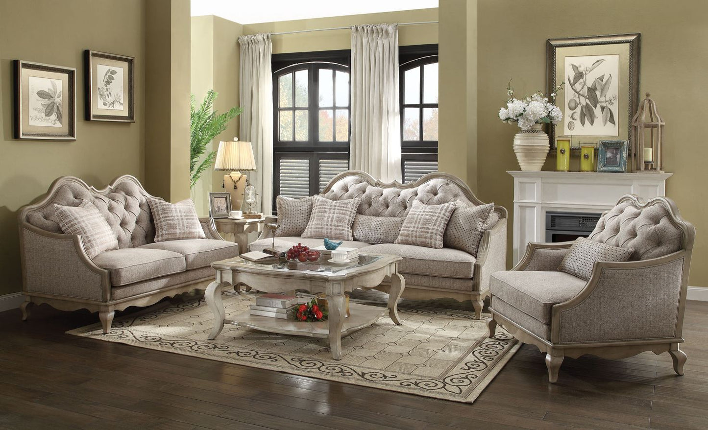 ACME Chelmsford Sofa w/5 Pillows, Beige Fabric