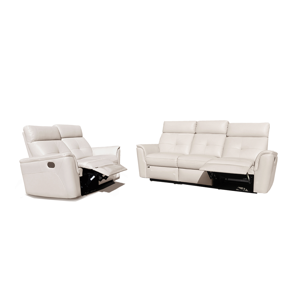 ESF 8501 Modern Leather Living Room Set with Manual Recliners in White