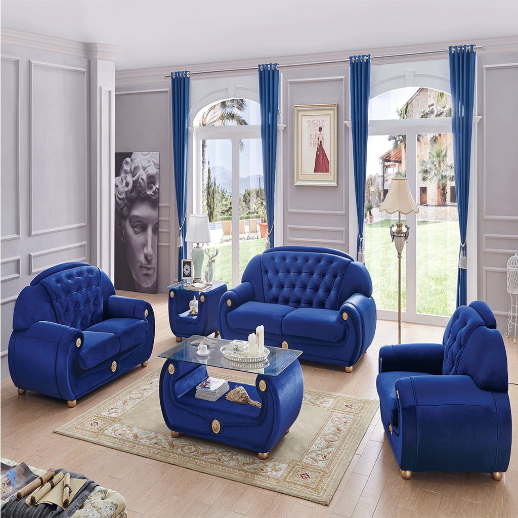 ESF Giza Full Leather Living Room Set in Blue