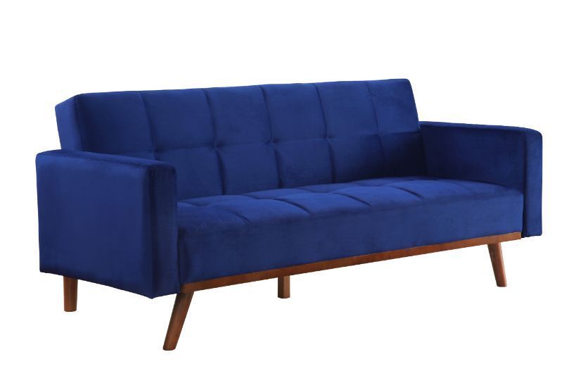 Acme Blue Velvet & Natural Finish Tanitha Futon