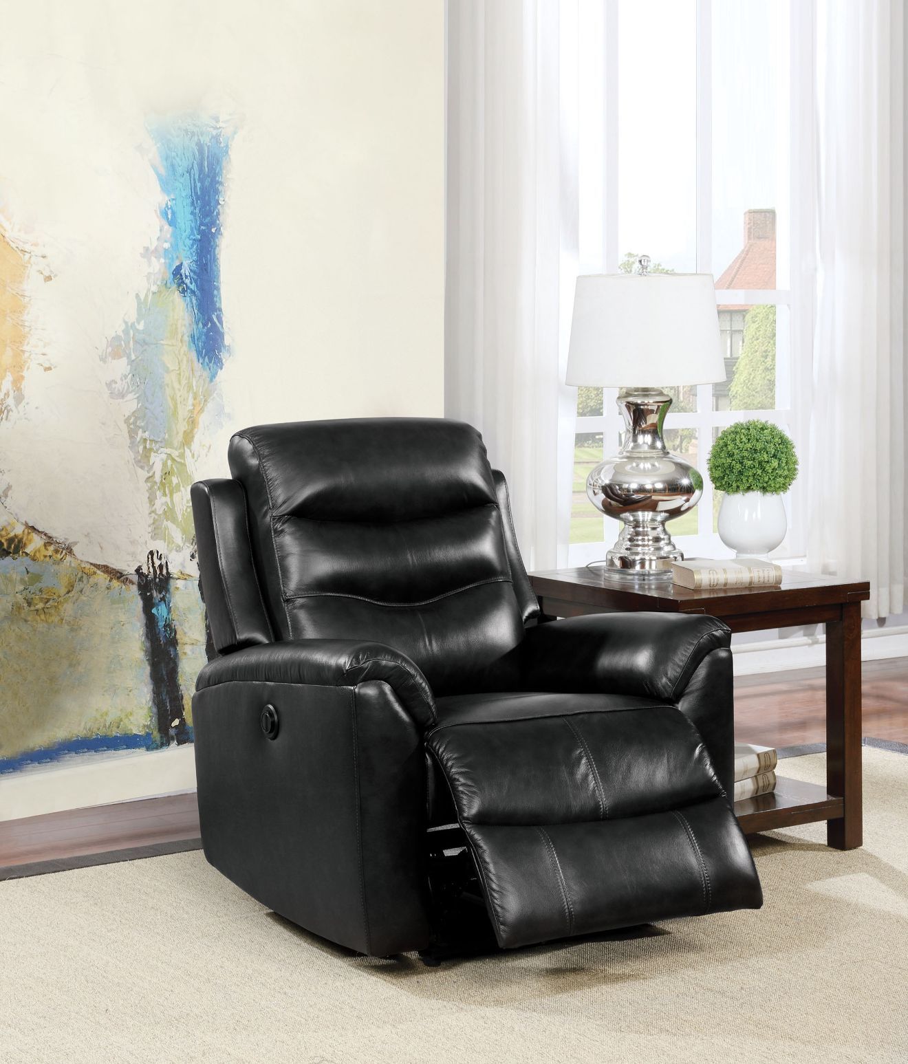 ACME Ava Recliner Black Top Grain Leather Match