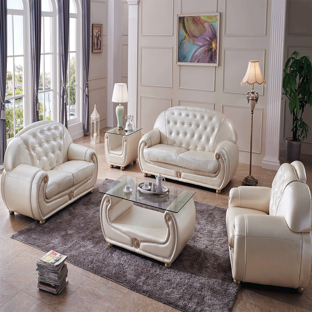 ESF Giza Full Leather Living Room Set in Beige