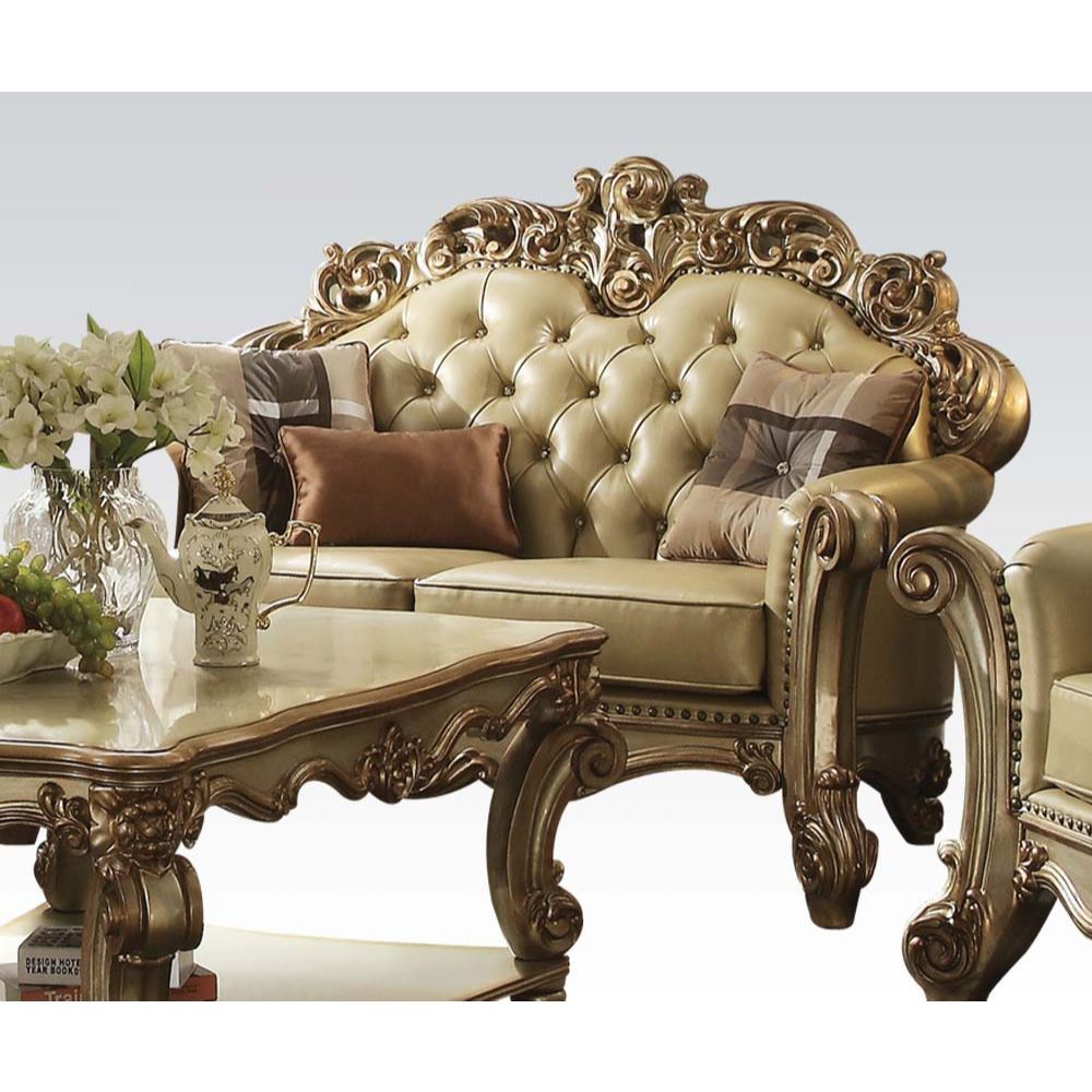 ACME Vendome Loveseat Bone PU & Gold Patina