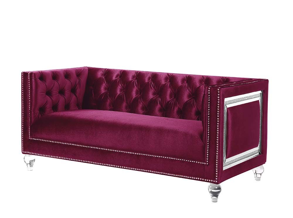 ACME Heibero Loveseat Burgundy Velvet