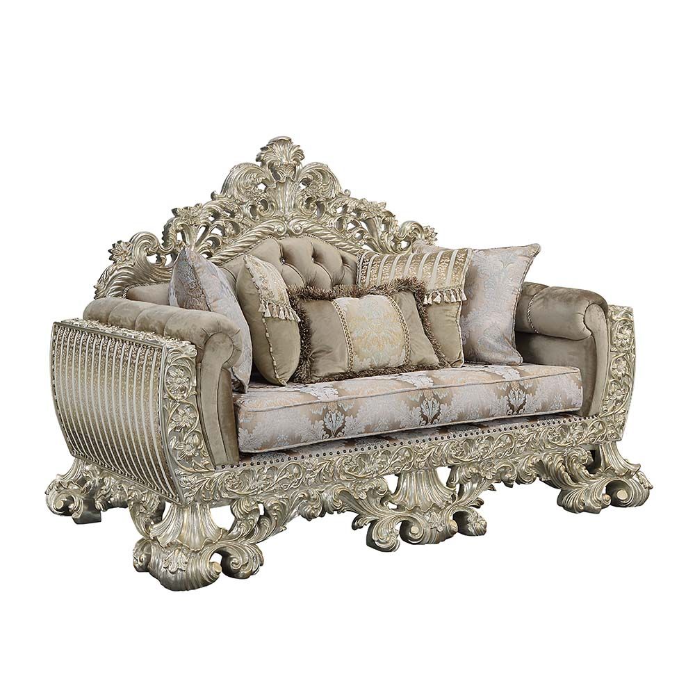 ACME Sorina Loveseat Velvet, Fabric & Antique Gold Finish