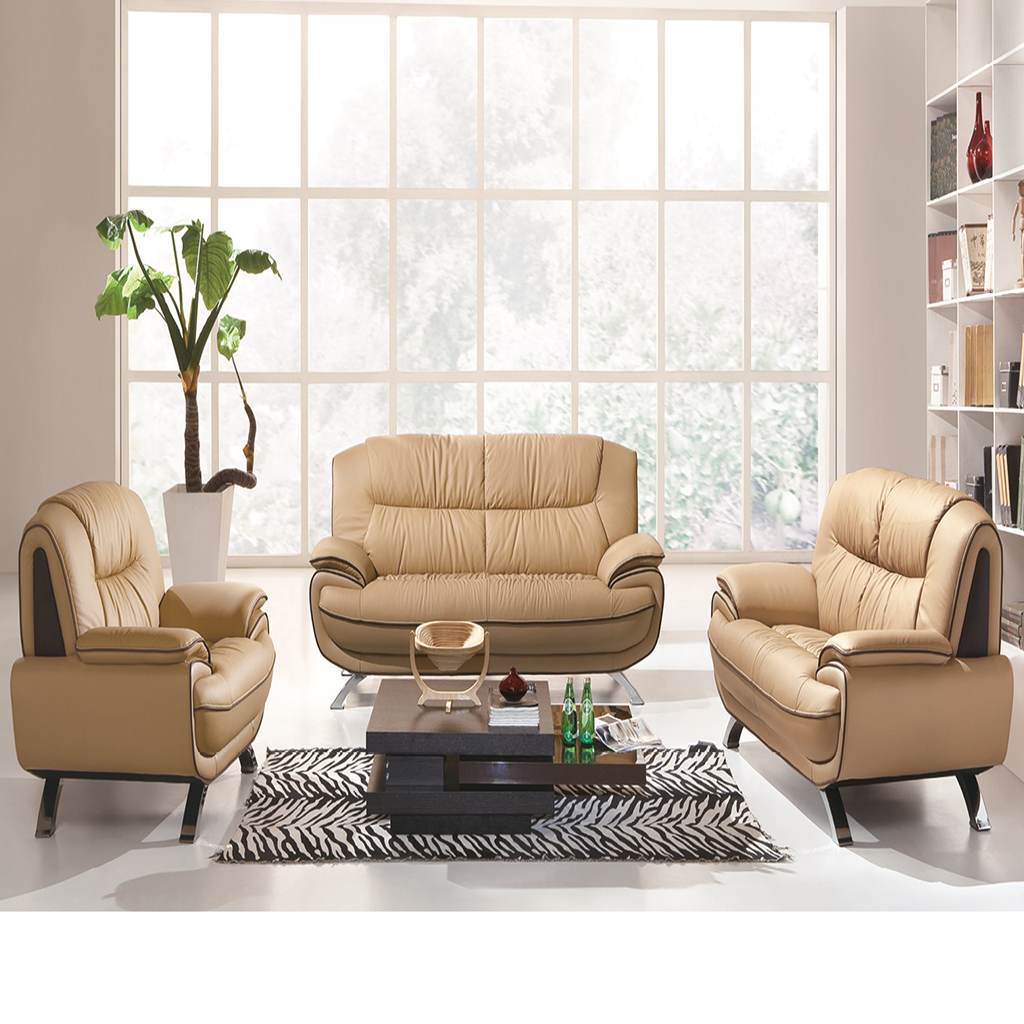 ESF Beige & Brown Two-Tone Leather Modern 405 Sofa