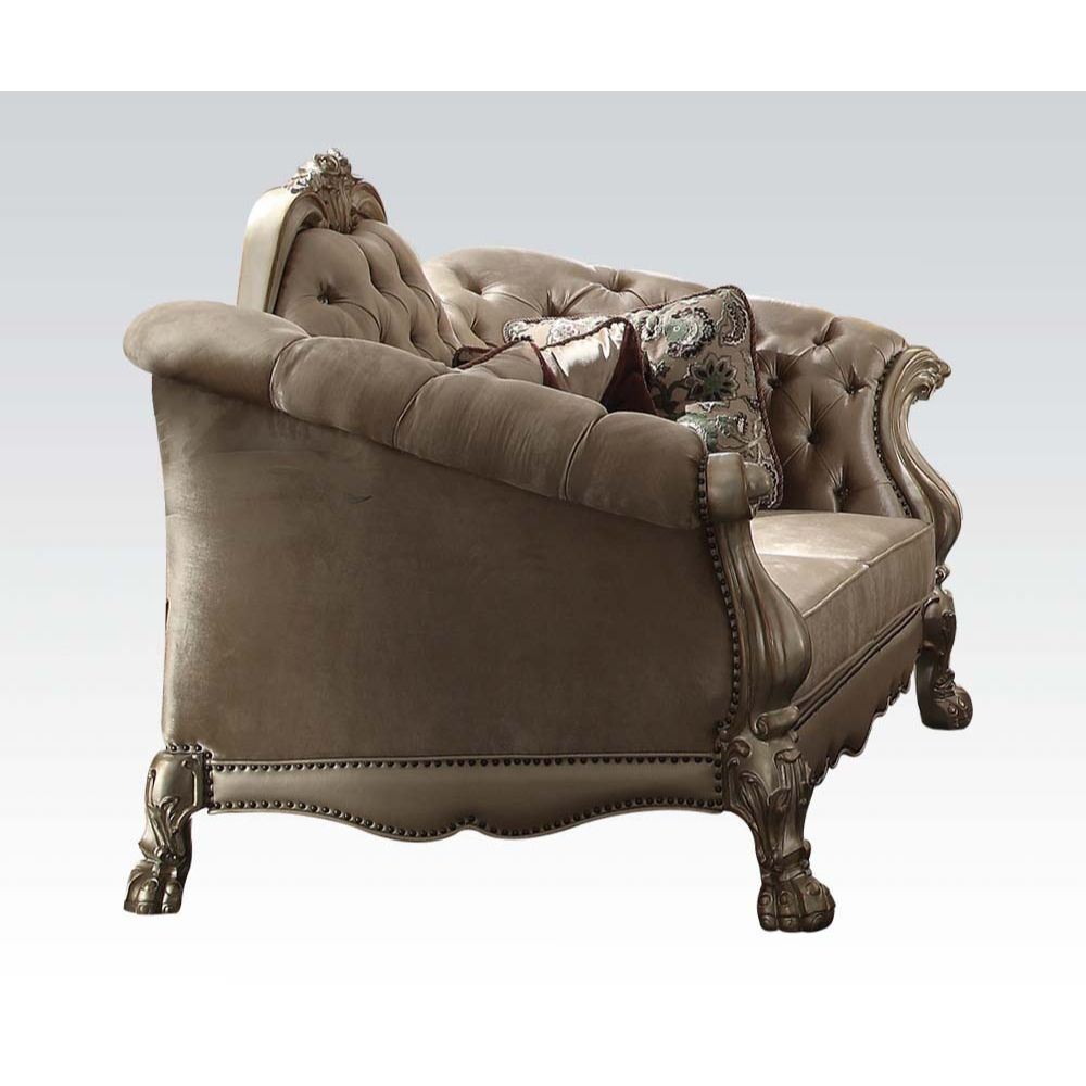 ACME Dresden Loveseat Bone Velvet & Gold Patina