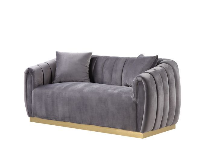 ACME Elchanon Sofa with 2 Pillows in Gray Velvet & Gold