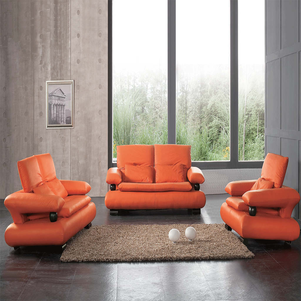 ESF Orange  Leather Living Room Sofa Set 3Pcs