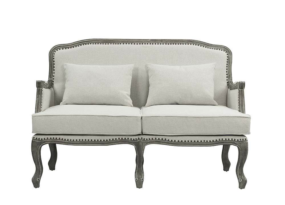 ACME Tania Loveseat Cream Linen & Brown Finish