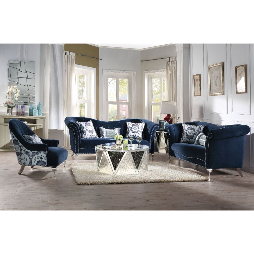 ACME Jaborosa Nail-Head Trim Accents Sofa in Blue Velvet